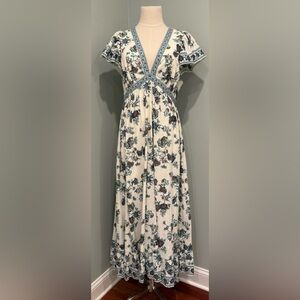 Max Studio Women’s Floral Maxi Dress Empire Waist Blue/Ivory - Large, NWT